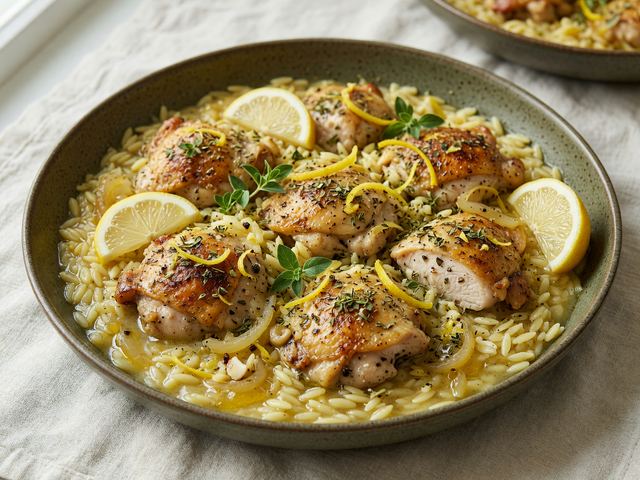 One-Pan Greek Lemon Chicken Orzo Skillet