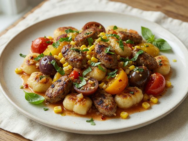 One-Pan Italian Sausage Gnocchi with Burst Heirloom Tomatoes & Corn