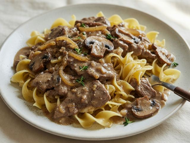 One-Pot Beef Stroganoff with Egg Noodles
