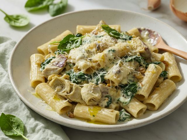 One-Pot Creamy Spinach Artichoke Pasta