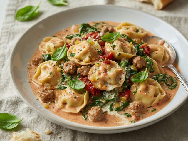 One-Pot Creamy Tomato Basil Tortellini with Italian Sausage