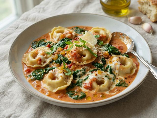One-Pot Creamy Tomato Tortellini with Spinach