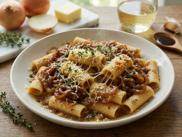 One-Pot French Onion Pasta with Caramelized Onions and Gruyère