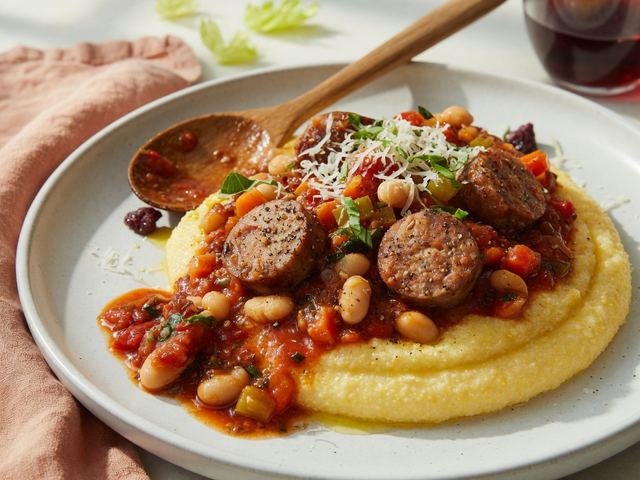 One-Pot Italian Sausage and White Bean Ragu over Polenta