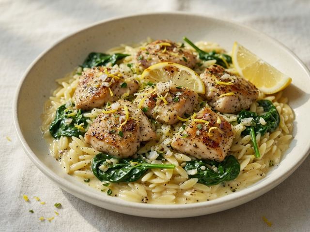 One-Pot Lemon Garlic Chicken and Orzo with Spinach