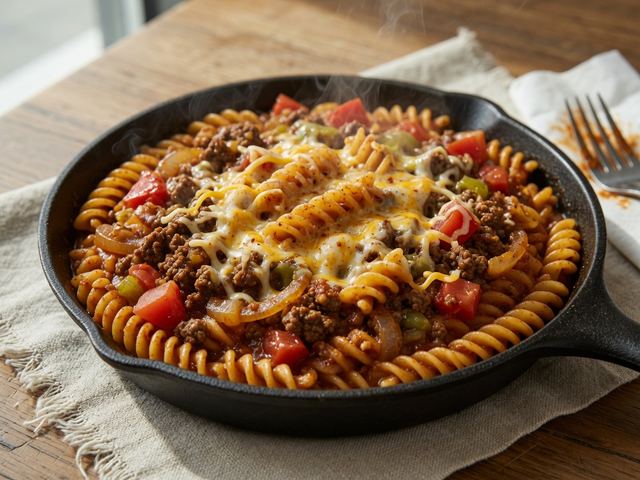 One-Skillet Beef Enchilada Pasta