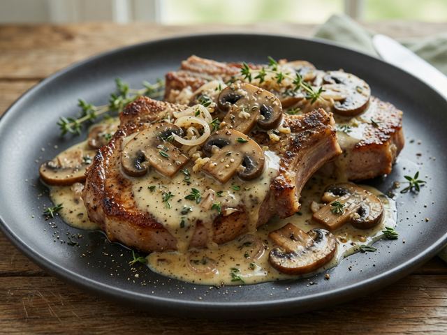 One-Skillet Creamy Mushroom Pork Chops