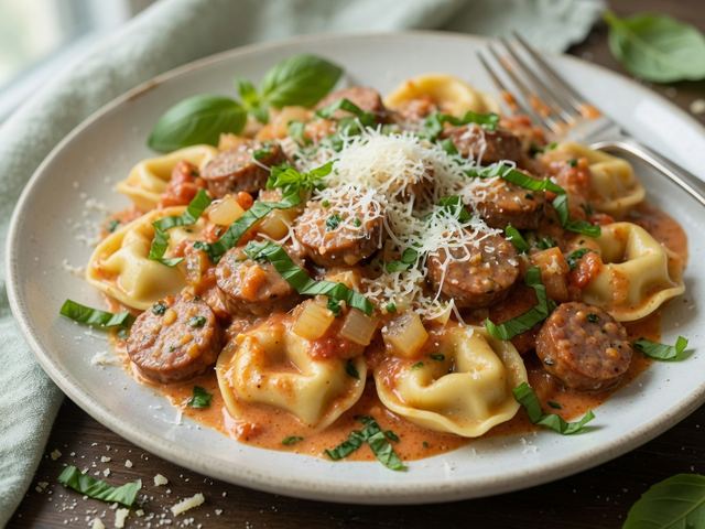One-Skillet Italian Sausage Tortellini in Creamy Tomato Basil Sauce