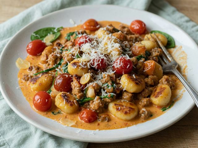 One-Skillet Spicy Sausage & Burst Tomato Gnocchi