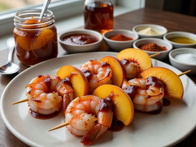 Peach BBQ Shrimp Skewers