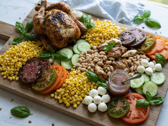 Rotisserie Chicken Summer Dinner Boards with Corn, Tomatoes & White Beans