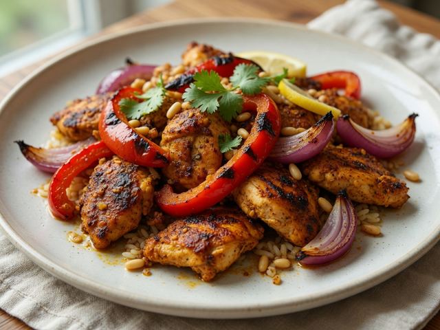 Sheet-Pan Chicken Shawarma with Peppers and Red Onion