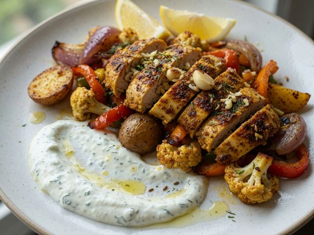 Sheet-Pan Chicken Shawarma with Roasted Vegetables & Garlic Yogurt