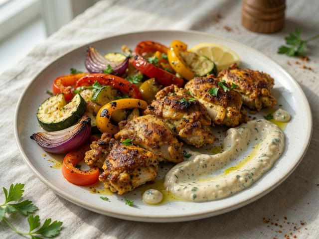 Sheet-Pan Chicken Shawarma with Vegetables & Garlic Sauce