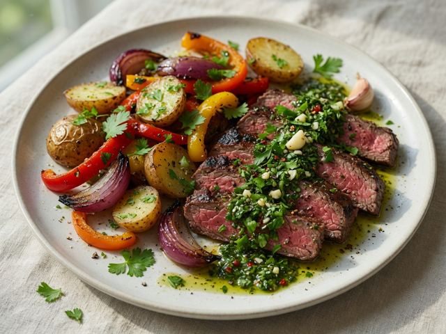 Sheet-Pan Chimichurri Flank Steak with Roasted Vegetables