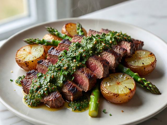 Sheet-Pan Chimichurri Steak with Baby Potatoes and Asparagus