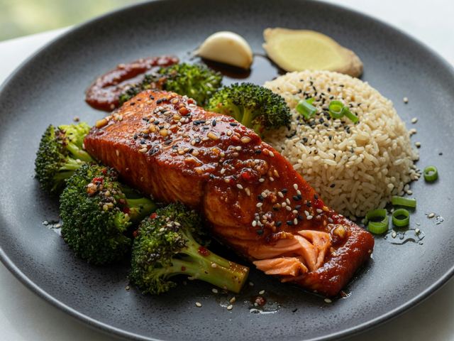 Sheet-Pan Gochujang-Honey Salmon with Broccoli & Sesame Rice