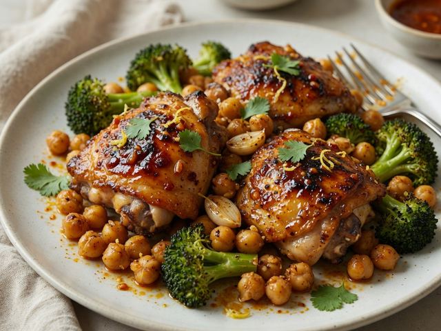 Sheet-Pan Honey-Harissa Chicken Thighs with Chickpeas & Broccoli