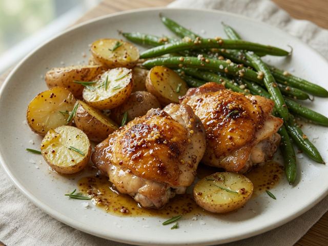 Sheet-Pan Honey Mustard Chicken Thighs with Green Beans & Baby Potatoes