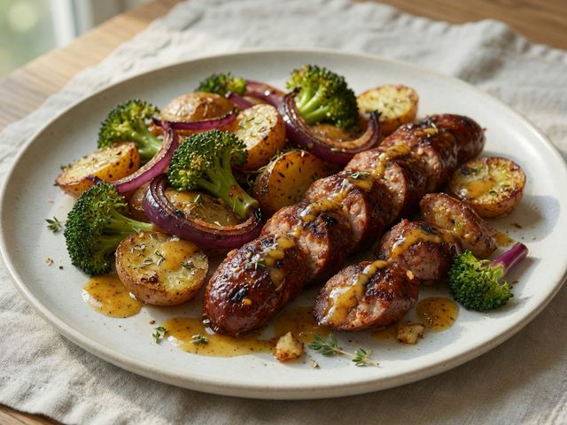 Sheet-Pan Honey Mustard Sausage with Roasted Veggies