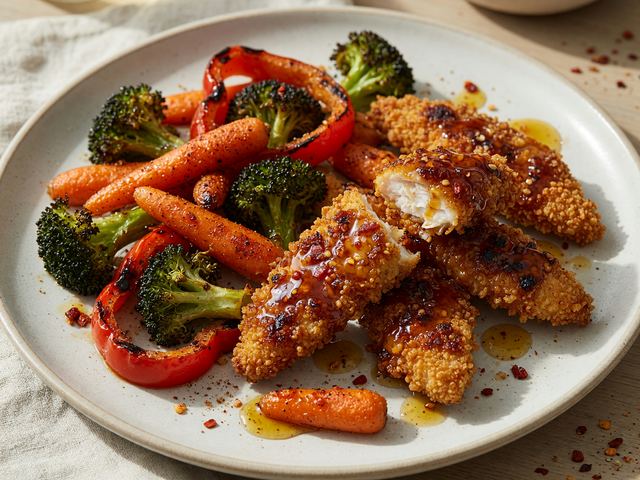 Sheet-Pan Hot Honey Chicken Tenders and Veg