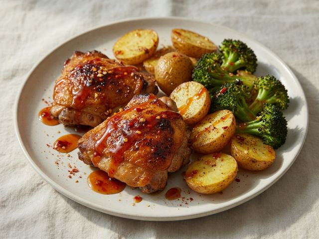 Sheet-Pan Hot Honey Chicken Thighs with Broccoli and Potatoes