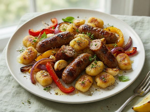 Sheet-Pan Italian Sausage with Peppers, Onions & Crispy Gnocchi