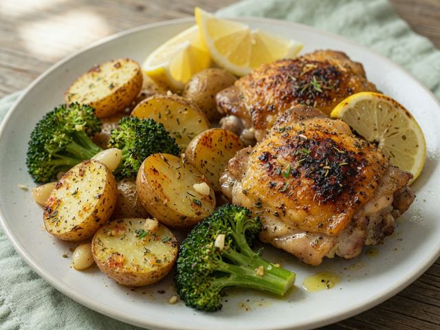 Sheet-Pan Lemon Herb Chicken Thighs with Potatoes & Broccoli