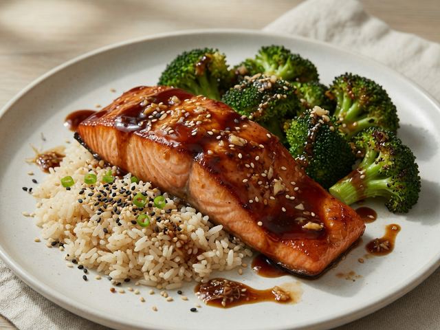 Sheet-Pan Teriyaki Salmon with Broccoli and Sesame Rice