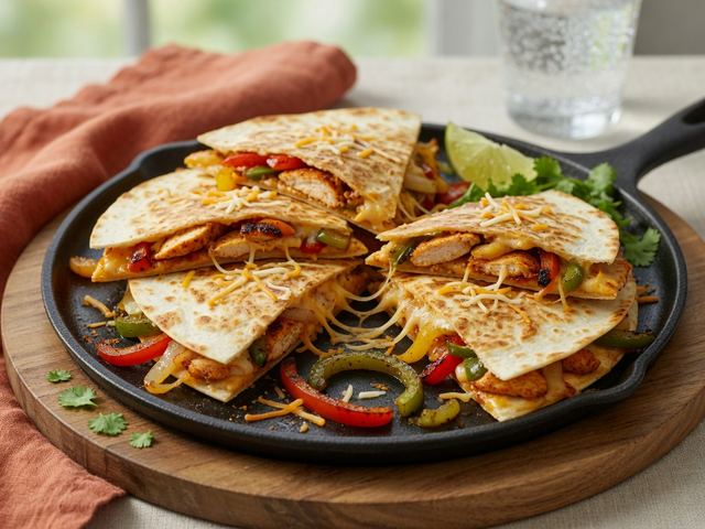 Skillet Chicken Fajita Quesadillas with Peppers and Onions