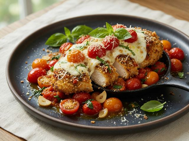 Skillet Chicken Parmesan with Burst Cherry Tomatoes