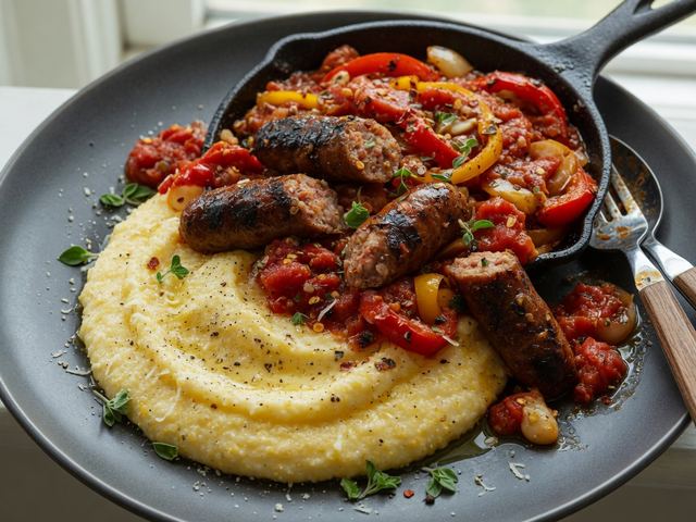 Skillet Italian Sausage and Peppers with Creamy Polenta
