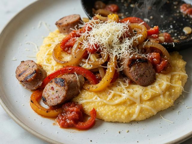 Skillet Sausage, Peppers & Cheesy Polenta