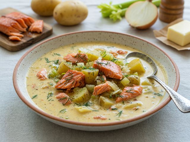 Smoked Salmon Chowder with Dill and Potatoes