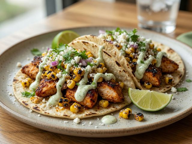 Street Corn Chicken Tacos with Cotija & Lime Crema