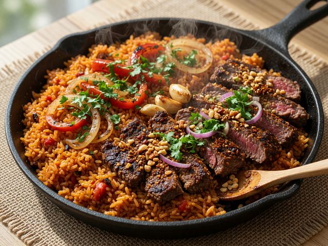 Suya Beef and Jollof Skillet