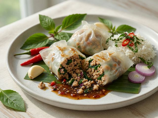 Thai Basil Chicken Rice-Paper Dumplings