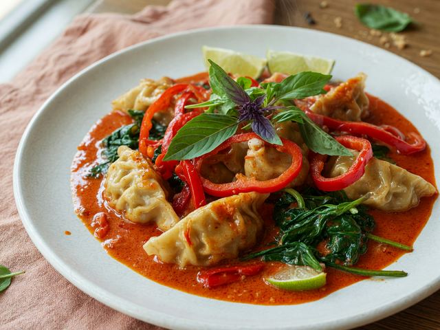 Thai Red Curry Frozen Dumpling Bake