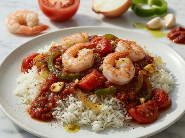 Tomato & Shrimp Skillet over Rice
