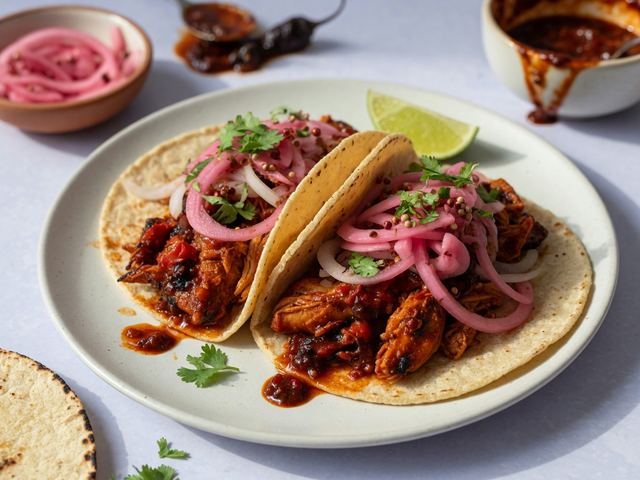 Weeknight Chicken Tinga Tacos with Quick Pickled Onions