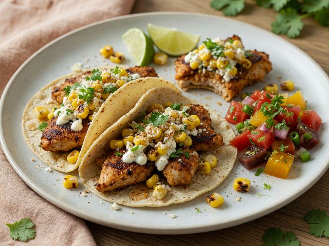 Weeknight Elote Chicken Tacos with Heirloom Tomato Salsa