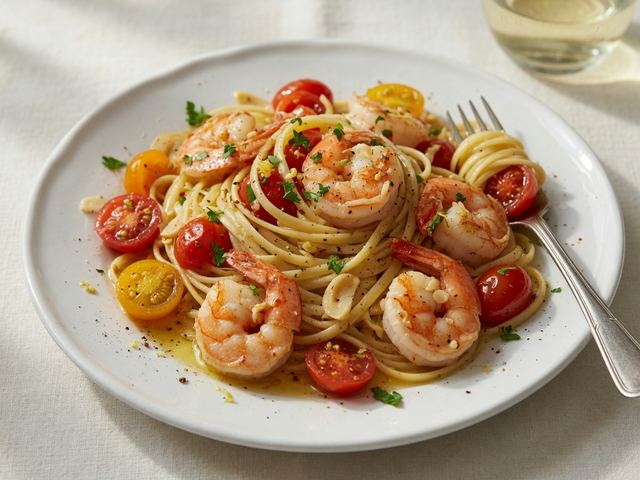 Weeknight Shrimp Scampi with Cherry Tomatoes and Linguine