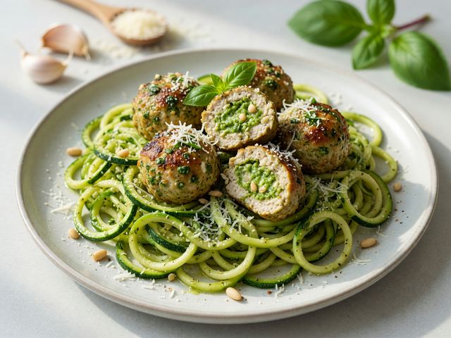 Weight-Loss Chicken Pesto Meatballs Zoodles