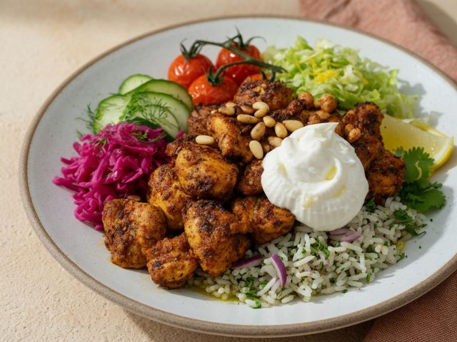 Air-Fryer Chicken Shawarma Bowls with Garlic Toum