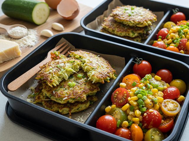Air-Fryer Zucchini Fritters with Tomato-Corn Relish Lunch Boxes
