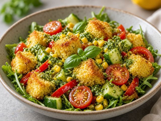 Basil Pesto Cornbread Salad