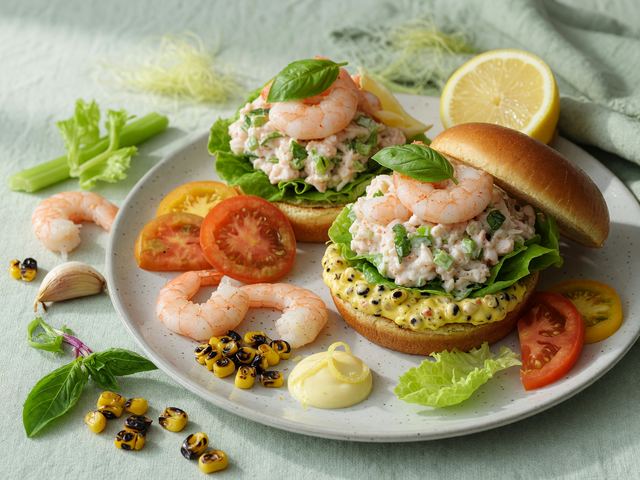 Basil Shrimp Salad Sandwiches with Charred Corn Aioli