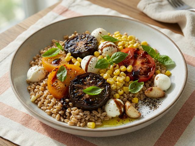 Blistered Heirloom Tomato Caprese Farro Lunch Bowls
