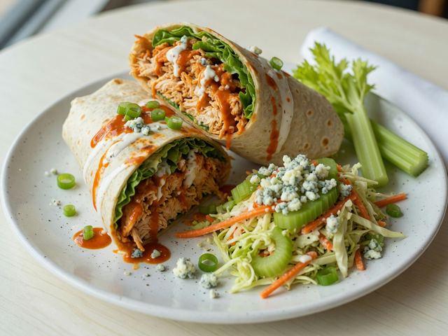 Buffalo Ranch Chicken Wraps with Crunchy Celery Slaw