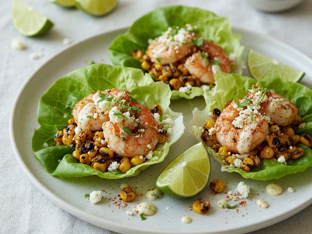 Charred Corn Elote Shrimp Lettuce Wraps